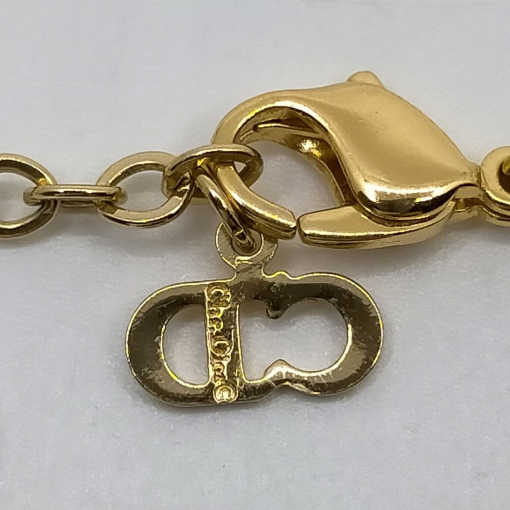 Vintage Christian Dior Signed Logo Goldtone Crystal Pendant Necklace - Picture 2 of 2